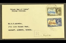 1935 1d And 3d Silver Jubilee, SG 36 And 38, Fine Used On Reg FDC To Canada, Tied By GILBERT & ELLICE ISLANDS... - Îles Gilbert Et Ellice (...-1979)