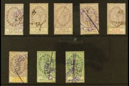 REVENUE STAMPS STAMP DUTY 1894 30c, 1p25, 1p85, 2p50 And 5p (Barefoot 1/2 & 4/6); Plus 1898 3d, 1s And 2s... - Gibraltar