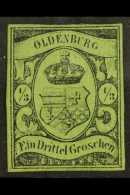 OLDENBURG 1859 1/3 Gr Black On Olive Green, Mi 5, Very Fine And Fresh Mint With Clear Margins All Round. Signed... - Otros & Sin Clasificación