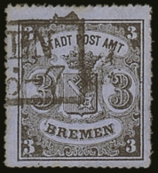BREMEN 3gr Black/blue, Perces En Scie 16, On Horizontally Laid Paper (Mi 6y, SG 10) Fine Used. An Attractive And... - Sonstige & Ohne Zuordnung
