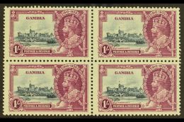 1935 1s Slate And Purple Jubilee Stamp With "LIGHTNING CONDUCTOR FLAW" As The Lower Left Stamp Of A Mint Block Of... - Gambia (...-1964)