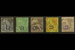 DIEGO SUAREZ 1890 Surcharged Complete Set, Yv 1/5, Very Fine Used (most Bearing Expertizing Marks) For More... - Sonstige & Ohne Zuordnung