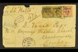 CANTON 1905 (13 Jan) Cover To Bombay (peripheral Faults) Bearing 20c (Yvert 39) Pair Plus 10c (Yvert 37) Tied By... - Autres & Non Classés