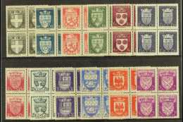 1942 National Relief Fund "Town Arms" Complete Set, Yv 553/564, Very Fine Never Hinged Mint Blocks Of Four (12... - Other & Unclassified