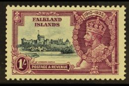 1935 1s Slate And Purple Silver Jubilee, Variety "Short Extra Flagstaff", SG 142b, Very Fine NHM, Lightly Toned... - Islas Malvinas
