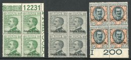 1925 20c To 2L Ovptd "Colonia Eritrea", Sass S20, In Superb NHM Blocks Of 4. (12 Stamps) For More Images, Please... - Eritrea