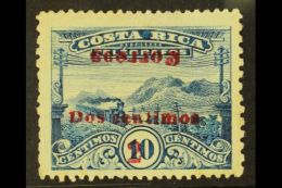 1911 2c On 10c Blue With "CORREOS" INVERTED, Scott 94b, Unused No Gum With Small Surface Faults Just Above Value... - Costa Rica