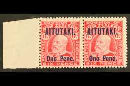 AITUTAKI 1916 6d Carmine, SG 11, Mint PAIR With Sheet Margin At Left, Right Stamp Never Hinged. For More Images,... - Cook