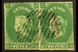1857 2d Blue Green, SG 3, Used Pair With Margins To 3 Sides. Attractive Item. For More Images, Please Visit... - Ceilán (...-1947)