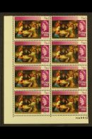 1968-69 ¼d Bright Purple Christmas, SG 221, Lower Left Corner BLOCK Of 8 Showing DRY PRINT OF GOLD COLOUR... - Caimán (Islas)