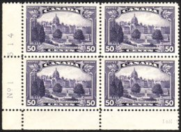 1935 50c Deep Violet, SG 350, Very Fine Mint (three Stamps Never Hinged) Lower Left Corner BLOCK Of 4 With Plate... - Autres & Non Classés