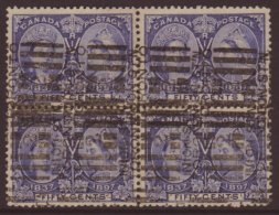 1897 50c Bright Ultramarine, Jubilee, SG 135, Used Block Of 4 With Light Roller Cancels. Scarce Item (1 Block Of... - Autres & Non Classés