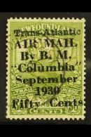 1930 50c On 36c Sage Green "Columbia" Airmail, SG 191, Very Fine And Fresh Used With Diena Photo Cert. Rare Stamp.... - Autres & Non Classés