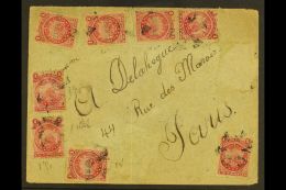 1891 Cover Addressed To Paris, Bearing Postal Fiscal 1891 1c Carmine Roul With "TIMBRE" Overprints (x5), SG F62,... - Bolivie