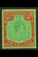 1938 10s Bluish Green And Deep Red On Green, SG 119a, Very Fine And Fresh Mint. For More Images, Please Visit... - Bermudas