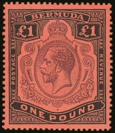 1918 £1 Purple And Black On Red, Variety "NICK IN TOP RIGHT SCROLL",  SG 55c, Superb Mint. Lovely Stamp! For... - Bermudes