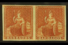 1852-55 (4d) Brownish Red, SG 5, Fine Mint HORIZ PAIR With Good Margins All Round. For More Images, Please Visit... - Barbados (...-1966)