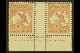 1923-24 6d Chestnut Kangaroo, SG 73, MULLETT Imprint Gutter Pair From Plate 4, BW Spec 21zc, Very Fine Mint. For... - Otros & Sin Clasificación