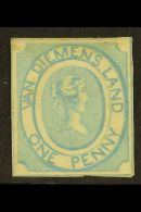 TASMANIA 1853 1d Pale Blue On Thin Hard White Paper, SG 3, Unused No Gum With 4 Small Margins. Tiny Cut Extends... - Otros & Sin Clasificación