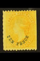 SOUTH AUSTRALIA 1867-70 10d On 9d Yellow Perf 11½ X Roulette, SG 59, Mint No Gum Superb Example With Full... - Otros & Sin Clasificación