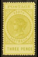 SOUTH AUSTRALIA 1906-12 3d Yellow- Olive (19mm) Perf 12½, SG 298d, Very Fine Mint. For More Images, Please... - Sonstige & Ohne Zuordnung