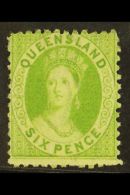 QUEENSLAND 1868-78 6d Yellow- Green Perf 13, SG 91, Very Fine Mint. For More Images, Please Visit... - Otros & Sin Clasificación