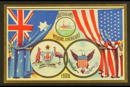 NEW SOUTH WALES 1908 1½d Blue On White POSTAL CARD With Multicoloured Picture "AUSTRALIANS WELCOME... - Autres & Non Classés