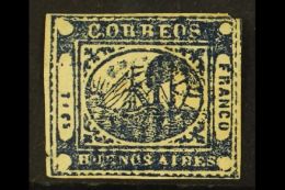 BUENOS AIRES 1859 1p (To Rs) Blue Steamship (Scott 8, SG P26), Unused No Gum, Almost Four Margins Just Small... - Autres & Non Classés