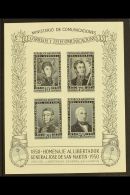 1950 IMPERF PROOF For The 1950 Death Centenary Of Gen. San Martin Mini-sheet (SG MS819a, Scott 591a) Printed In... - Otros & Sin Clasificación