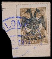 1913 5pa Yellow Buff Ovptd "eagle" In Black, SG 4, Mi 4, Very Fine Used On Piece Tied By Violet Cds Cancel. For... - Albanien