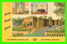 HOT SPRINGS, AR - PERRY PLAZA COURT,  HOT SPRINGS NATIONAL PARK - TRAVEL IN 1950 - PUB. BY ARKANSAS PRTG & LITHO CO - Hot Springs