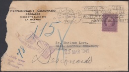 1917-H-331 CUBA REPUBLICA 1917 3c. SOBRE RETORNADO 1942. MANO HAND POSTMARK. DESCONOCIDO UNCLAIMEND. - Lettres & Documents