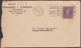 1917-H-333 CUBA REPUBLICA 1917 3c. LUZ Y CABALLERO. SOBRE 1942 MARCA COMPRE PRODUCTOS DE CUBA PROTEHA LA INDUSTRIA. - Briefe U. Dokumente