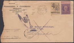 1942-H-27 CUBA REPUBLICA 1942 SEMIPOSTAL TUBERCULOSOS SOBRE RETORNADO 1942. POSTMARK DESCONOCIDO UNCLAIMEND. - Briefe U. Dokumente