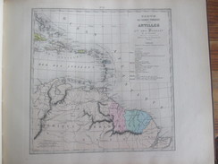 Carte Géographique 1880  Iles Des Antilles  Guadeloupe Martinique Desirade Marie-galante Saint Martin Saintes Barthelemy - Cartes Géographiques