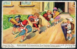 9002 - Alte Glückwunschkarte - Schulanfang Zuckertüte - WSSB 9945 - Gel 1928 - Eerste Schooldag