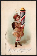 9004 - Alte Litho Glückwunschkarte - Patriotika Schulanfang Zuckertüte - EAS - Gel 1918 - Einschulung