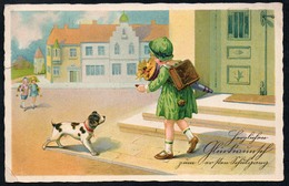 9008 - Alte Litho Glückwunschkarte - Schulanfang Zuckertüte - Gel 1930 - Children's School Start