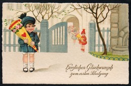 9026 - Alte Litho Glückwunschkarte - Schulanfang Mädchen Mit Zuckertüte - Erika 6389 - N. Gel - TOP - Premier Jour D'école