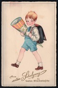 9030 - Alte Glückwunschkarte - Schulanfang Junge Mit  Zuckertüte - N. Gel - HWB Alabaster Serie 3383 - TOP - Einschulung