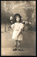 9052 - Alte Foto Glückwunschkarte - Schulanfang Mädchen Mit Zuckertüte - Gel O. Marke - Einschulung