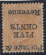 ⭐ Ceylan - Ceylon - YT N° 95a - ( * ) Neuf Sans Gomme - Variété : Surcharge Renversée - Côte 2500 Euro ⭐ - Ceylan (...-1947)