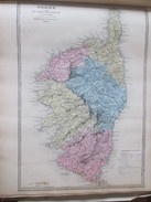 Carte Géographique 1880 Departement De La CORSE  Ajaccio  Bonifacio Corte  Propriano Bastia Calvi Sartene Vico Zicavo - Cartes Géographiques