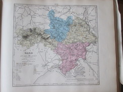 Carte Géographique 1880 Departement  Du GARD  30 Nimes Ales Le Vigan  Vauvert Bagnols - Cartes Géographiques