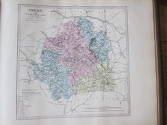 Carte Géographique 1880 Departement  De L INDRE  36 CHATEAUROUX  	Le Blanc La Châtre Issoudun - Cartes Géographiques