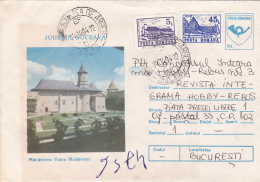 #BV6603  VATRA MOLDOVITEI MONASTERY,ARCHITECTURE,COVER STATIONERY WITH STAMPS,USED,1992,ROMANIA. - Abdijen En Kloosters