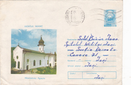 #BV6611 AGAPIA MONASTERY,ARCHITECTURE,COVER STATIONERY ,USED,1974,ROMANIA. - Abdijen En Kloosters