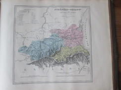 Carte Géographique 1880  Pyrennes Orientales Céret Prades Perpignan Arreau Tarbes Lourdes Galan Mauleon - Cartes Géographiques