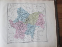 Carte Géographique 1880  Departement  SAONE Et LOIR  	Autun Chalon-sur-Saône Charolles Louhans Macon - Cartes Géographiques