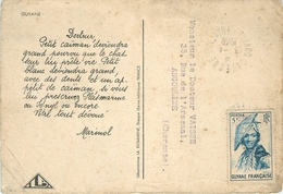 GUYANE - BEAU CACHET SUR TIMBRE N° 211 - CIRCULEE De CAYENNE Vers METROPOLE - 1948 - CP CROCODILE - Covers & Documents